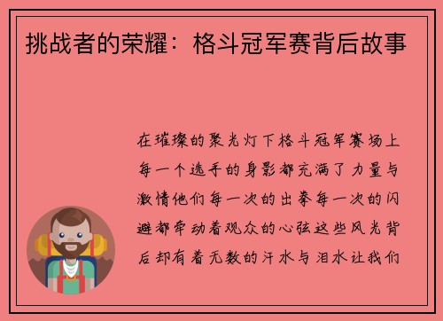 挑战者的荣耀：格斗冠军赛背后故事